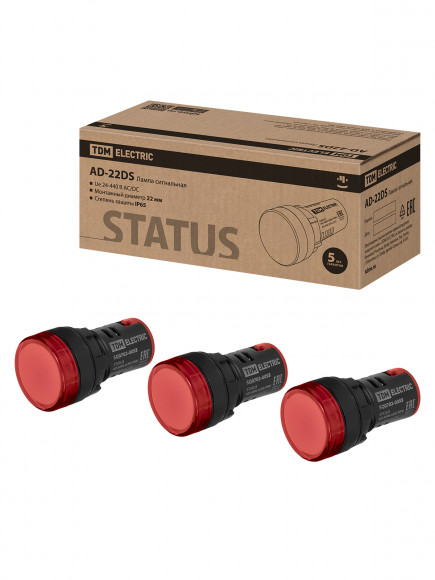 STATUS Лампа сигнальная AD-22DS, LED, d22 мм, 24-440 В AC/DC, IP65, красный TDM STATUS Лампа сигнальная AD-22DS, LED, d22 мм, 24-440 В AC/DC, IP65, красный TDM