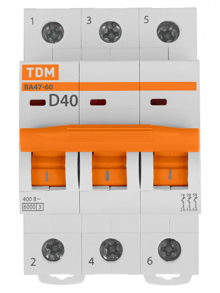 Авт. выкл. ВА47-60 3Р 40А 6кА х-ка D TDM