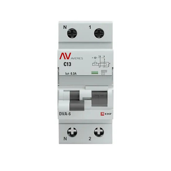 Дифференциальный автомат DVA-6 1P+N 13А (C) 300мА (AC) 6кА EKF AVERES Дифференциальный автомат DVA-6 1P+N 13А (C) 300мА (AC) 6кА EKF AVERES