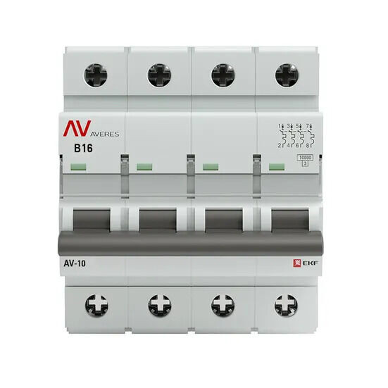 Выключатель автоматический AV-10 4P 16A (B) 10kA EKF AVERES