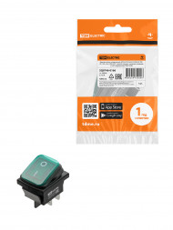 Выключатель клавишный KCD4-201N/HS 250В AC/DC, 2P, 15А, (4с), ON-OFF, черный корпус, зеленая клавиша с LED подсветкой, IP54 TDM