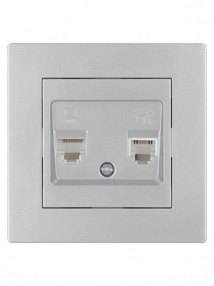 Розетка телефонная RJ11 + компьютерная RJ45 серебр. металлик "Сенеж" TDM