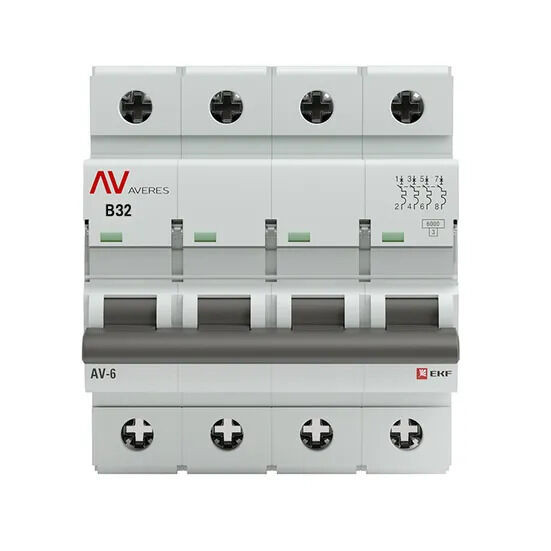 Выключатель автоматический AV-6 4P 32A (B) 6kA EKF AVERES Выключатель автоматический AV-6 4P 32A (B) 6kA EKF AVERES
