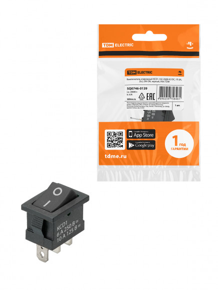 Выключатель клавишный KCD1-102 250В AC/DC, 1P, 6А, (3с), ON-ON, черный, Mini TDM Выключатель клавишный KCD1-102 250В AC/DC, 1P, 6А, (3с), ON-ON, черный, Mini TDM