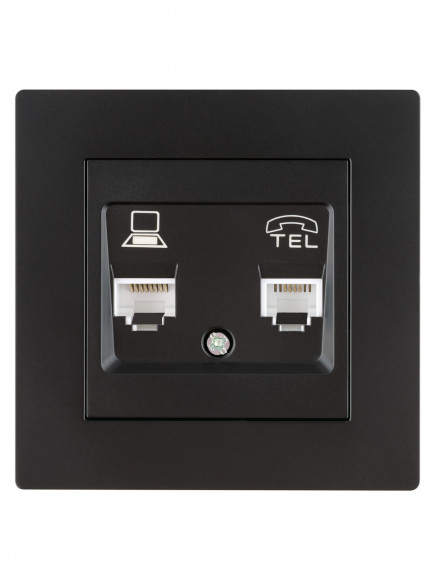 Розетка телефонная RJ11 + компьютерная RJ45 черная "Сенеж" TDM