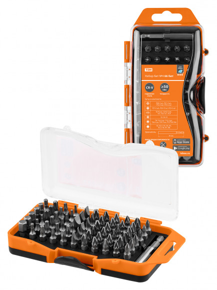 Набор бит №4, 66 бит: SL, PH, PZ, HEX, TORX, SQ, удлинитель, сталь CR-V, в пласт. держ.«Алмаз» TDM