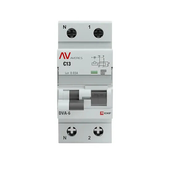 Дифференциальный автомат DVA-6 1P+N 13А (C) 30мА (A) 6кА EKF AVERES