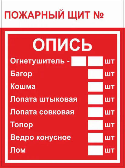 Знак пластик F15-3 "Пожарный щит. Опись" (150x200) ГОСТ 12.4.026-2015 EKF PROxima