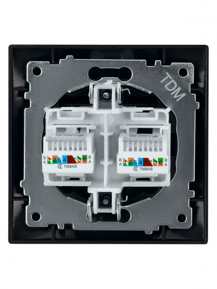Розетка компьютерная двойная RJ45 графит "Лама" TDM Розетка компьютерная двойная RJ45 графит "Лама" TDM