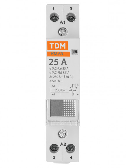 Контактор модульный КМ63/2-25 1НО;1НЗ TDM Контактор модульный КМ63/2-25 1НО;1НЗ TDM