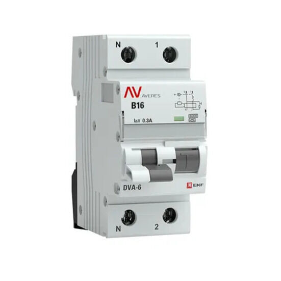 Дифференциальный автомат DVA-6 1P+N 16А (B) 300мА (A) 6кА EKF AVERES Дифференциальный автомат DVA-6 1P+N 16А (B) 300мА (A) 6кА EKF AVERES