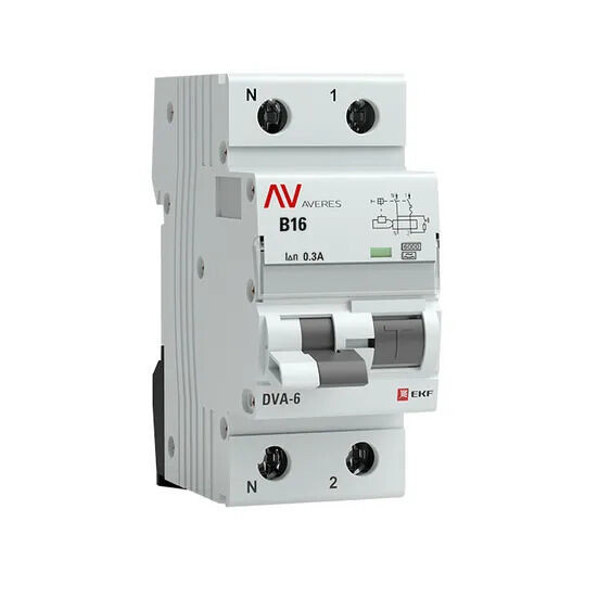 Дифференциальный автомат DVA-6 1P+N 16А (B) 300мА (A) 6кА EKF AVERES Дифференциальный автомат DVA-6 1P+N 16А (B) 300мА (A) 6кА EKF AVERES