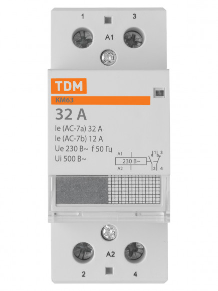 Контактор модульный КМ63/2-32 1НО;1НЗ TDM Контактор модульный КМ63/2-32 1НО;1НЗ TDM
