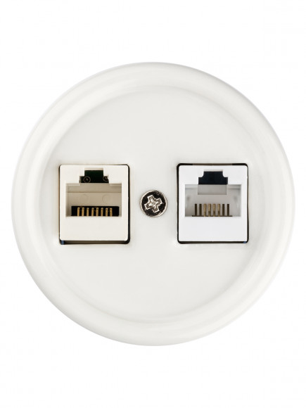 Розетка телефонная RJ11 + компьютерная RJ45 белая «Болонь» TDM Розетка телефонная RJ11 + компьютерная RJ45 белая «Болонь» TDM