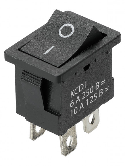 Выключатель клавишный KCD1-201 250В AC/DC, 2P, 6А, (4с), ON-OFF, черный, Mini TDM