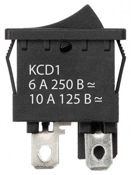 Выключатель клавишный KCD1-201 250В AC/DC, 2P, 6А, (4с), ON-OFF, черный, Mini TDM