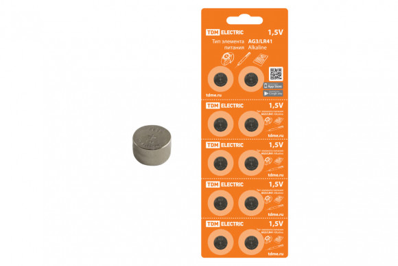 Элемент питания AG3/LR41 Alkaline 1,5V BP-10 TDM