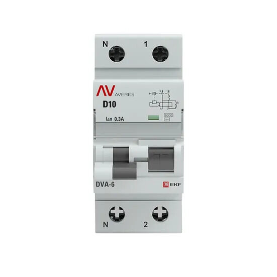Дифференциальный автомат DVA-6 1P+N 10А (D) 300мА (AC) 6кА EKF AVERES Дифференциальный автомат DVA-6 1P+N 10А (D) 300мА (AC) 6кА EKF AVERES