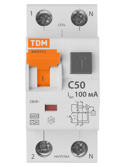 Автоматический Выключатель Дифференциального тока - АВДТ 32 C50 100мА TDM