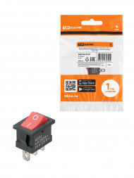 Выключатель клавишный KCD1-102 250В AC/DC, 1P, 6А, (3с), ON-ON, черный корпус, красная клавиша, Mini TDM