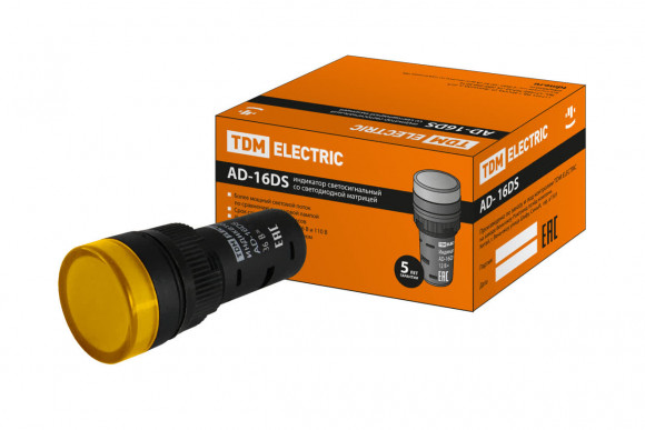 Лампа AD-16DS(LED)матрица d16мм желтый 36В AC/DC TDM