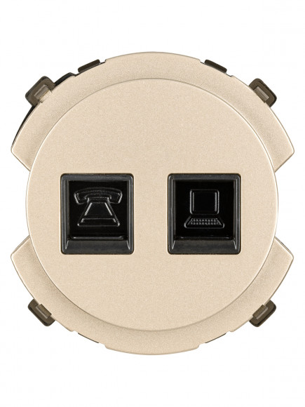 Розетка телефонная RJ11 + компьютерная RJ45 шампань, "Байкал" TDM Розетка телефонная RJ11 + компьютерная RJ45 шампань, "Байкал" TDM