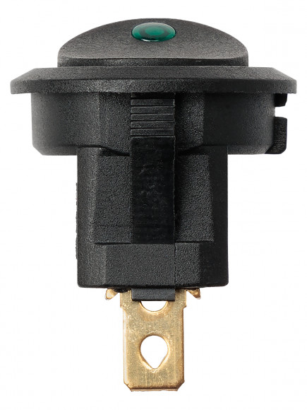 Выключатель клавишный круглый KCD2-101N-2 12В AC/DC, 1P, 16А, (3с), ON-OFF, черный с зеленой точечной LED подсветкой TDM
