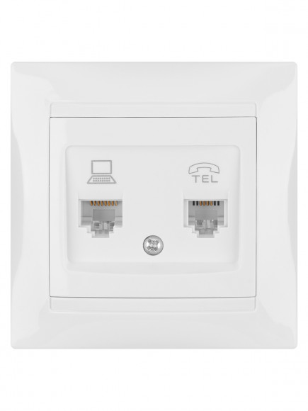 Розетка телефонная RJ11 + компьютерная RJ45 белая "Лама" TDM