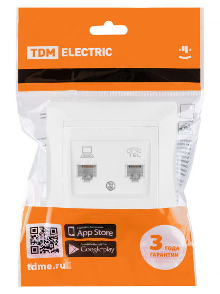 Розетка телефонная RJ11 + компьютерная RJ45 белая "Лама" TDM