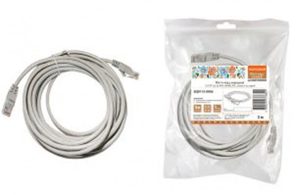 Патч-корд народный U/UTP Cat 5e 4PR 24AWG PVC, литой 3 м, серый