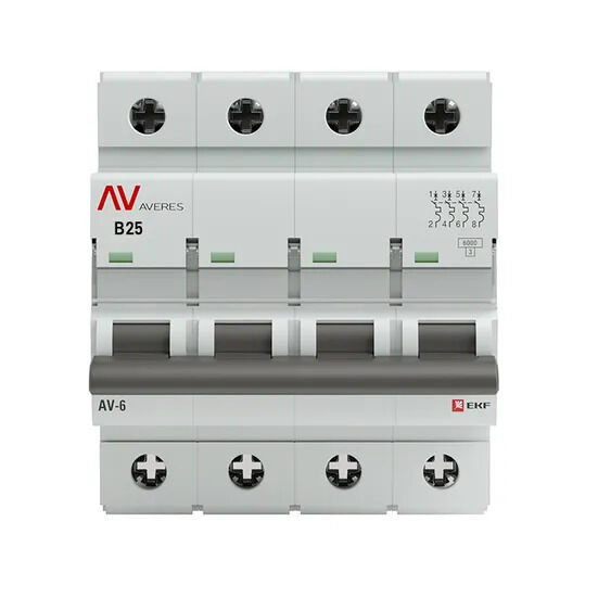 Выключатель автоматический AV-6 4P 25A (B) 6kA EKF AVERES Выключатель автоматический AV-6 4P 25A (B) 6kA EKF AVERES