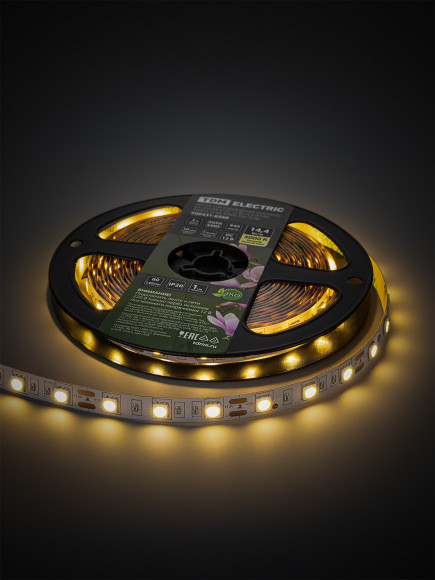 Лента светодиодная SMD5050-60 LED/м-IP20-12 В-14,4 Вт/м-3000 К (5 м) блистер TDM