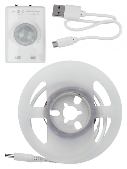 Умная подсветка SMD2835-30LED/m-IP20-5В-2,4Вт-3000К(1 м),датчик движ.и освещ.,акк.Li-Ion 1100мАч TDM
