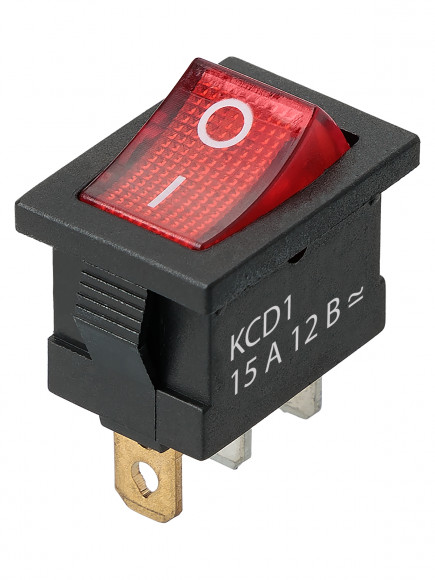 Выключатель клавишный KCD1-101N 12В AC/DC, 1P, 15А, (3с), ON-OFF, черный корпус, красная клавиша с LED подсветкой, Mini TDM Выключатель клавишный KCD1-101N 12В AC/DC, 1P, 15А, (3с), ON-OFF, черный корпус, красная клавиша с LED подсветкой, Mini TDM