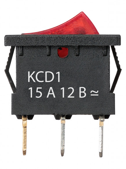 Выключатель клавишный KCD1-101N 12В AC/DC, 1P, 15А, (3с), ON-OFF, черный корпус, красная клавиша с LED подсветкой, Mini TDM Выключатель клавишный KCD1-101N 12В AC/DC, 1P, 15А, (3с), ON-OFF, черный корпус, красная клавиша с LED подсветкой, Mini TDM