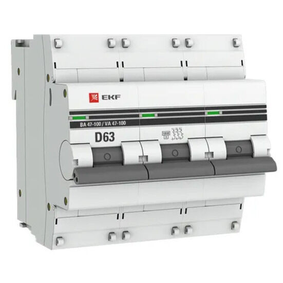 Автоматический выключатель 3P 63А (D) 10kA ВА 47-100M без теплового расцепителя EKF PROxima