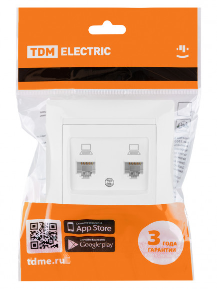 Розетка компьютерная двойная RJ45 белая "Лама" TDM