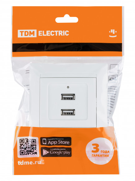 Розетка 2USB порт 2,1А 5В белая "Лама" TDM Розетка 2USB порт 2,1А 5В белая "Лама" TDM