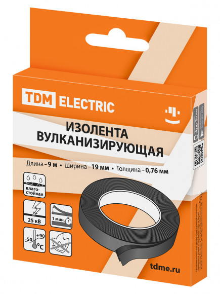 Изолента вулканизирующая 19 мм 9 метров (до 25 кВ) TDM