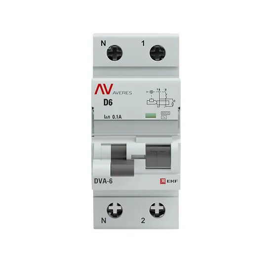 Дифференциальный автомат DVA-6 1P+N 6А (D) 100мА (AC) 6кА EKF AVERES Дифференциальный автомат DVA-6 1P+N 6А (D) 100мА (AC) 6кА EKF AVERES