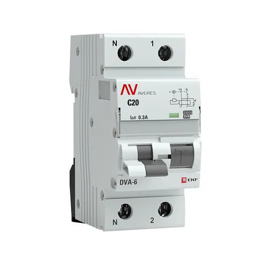 Дифференциальный автомат DVA-6 1P+N 20А (C) 300мА (A) 6кА EKF AVERES Дифференциальный автомат DVA-6 1P+N 20А (C) 300мА (A) 6кА EKF AVERES