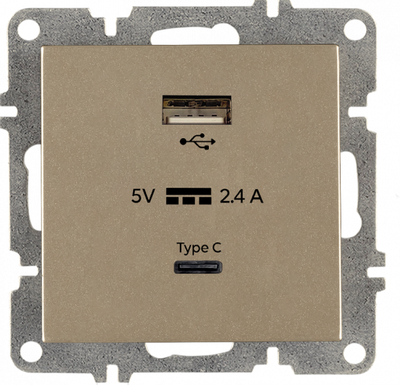 L/K Механизм Розетка USB + Type C, Arvia, (титан)