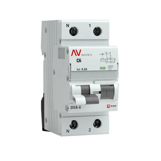 Дифференциальный автомат DVA-6 1P+N 6А (C) 300мА (AC) 6кА EKF AVERES Дифференциальный автомат DVA-6 1P+N 6А (C) 300мА (AC) 6кА EKF AVERES